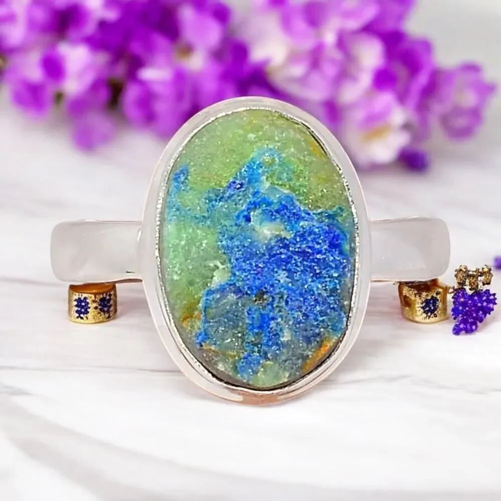 Azurite Rough 925 Sterling Silver Ring Size 7.5